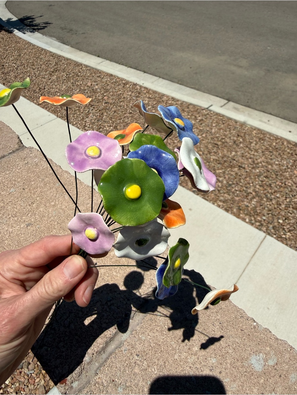 Handmade Ceramic Flower Bouquet on Wire Stems – Colorful Glazed Pottery Art MCM